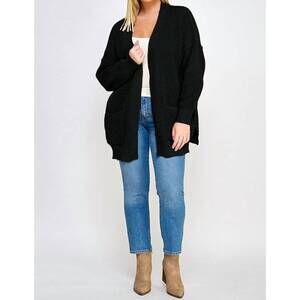 NEW HAUTE FOX crochet sweater knit cardigan in black